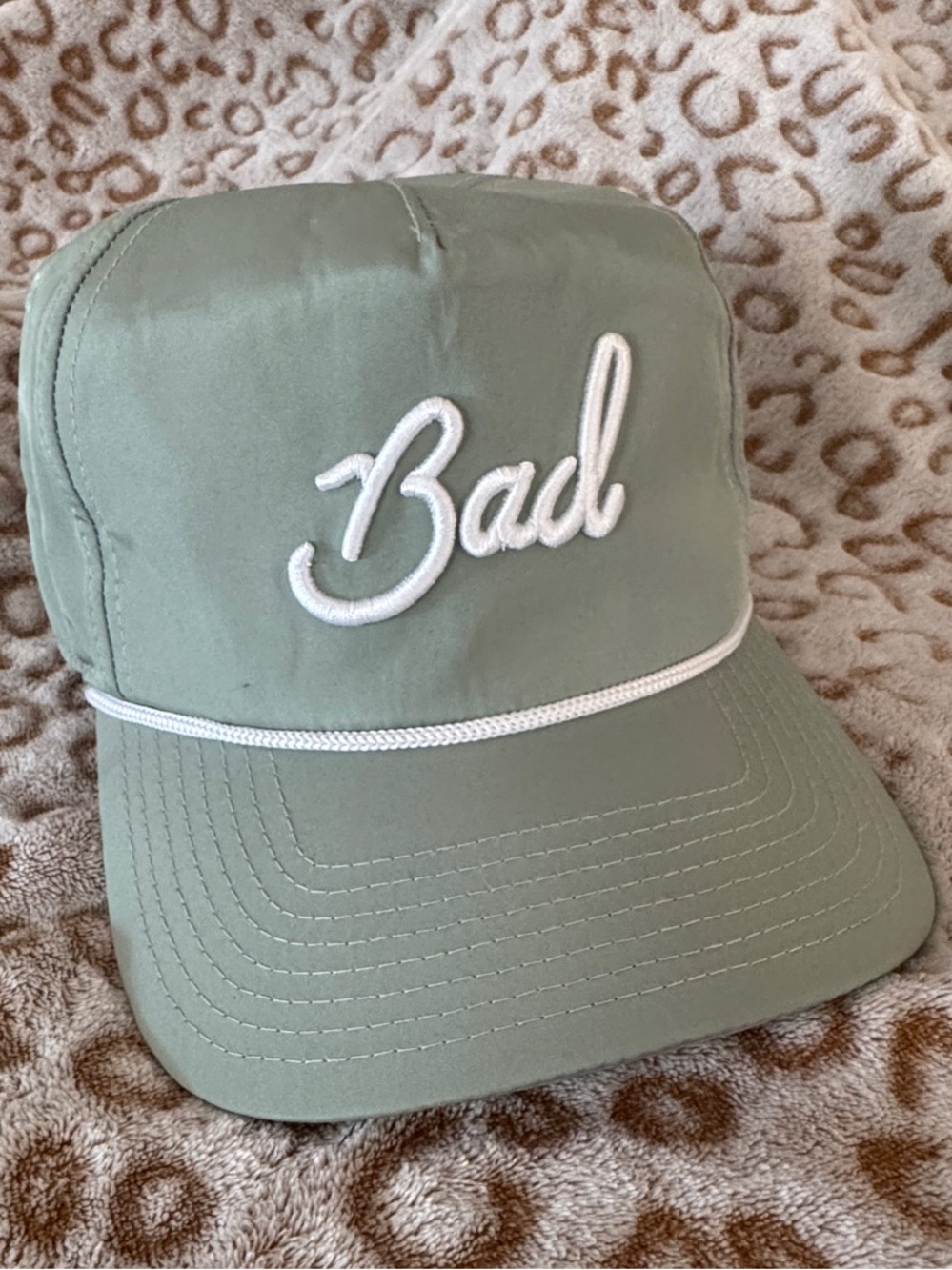 Bad Birdie Script Logo Hat in Sage Green - NWOT